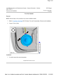 Preview of 415 00B Information And Entertainment System   SYNC3   Removal And Installation   Front Door Speaker